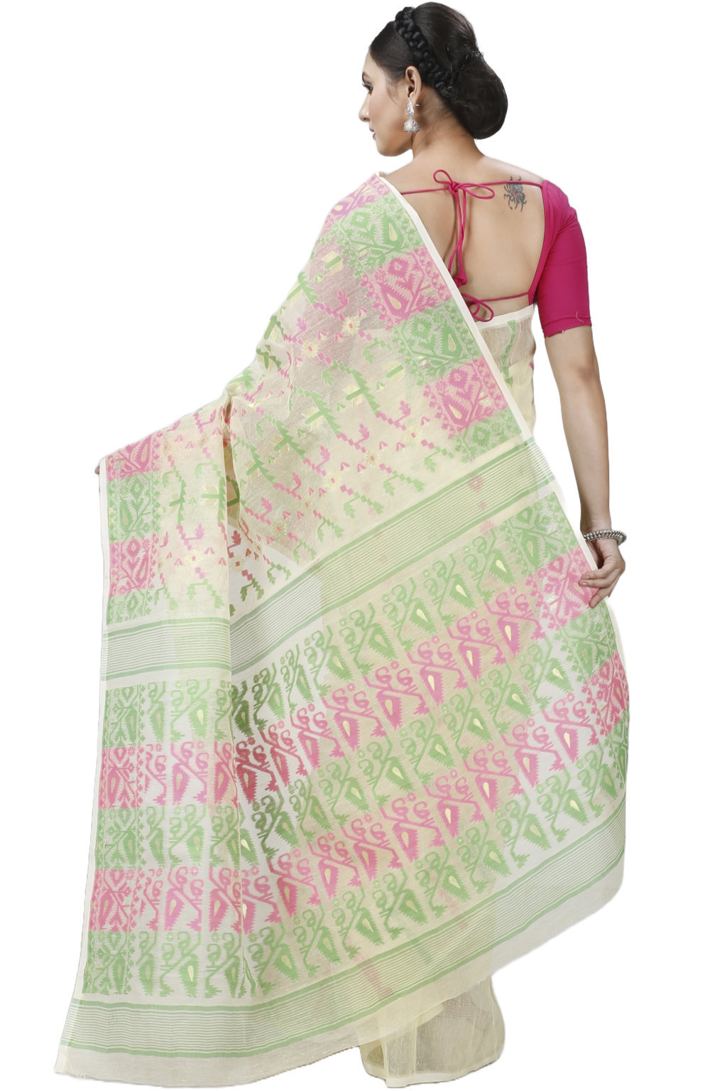 Off White Blended Cotton Jaya Jamdani Saree (1102)